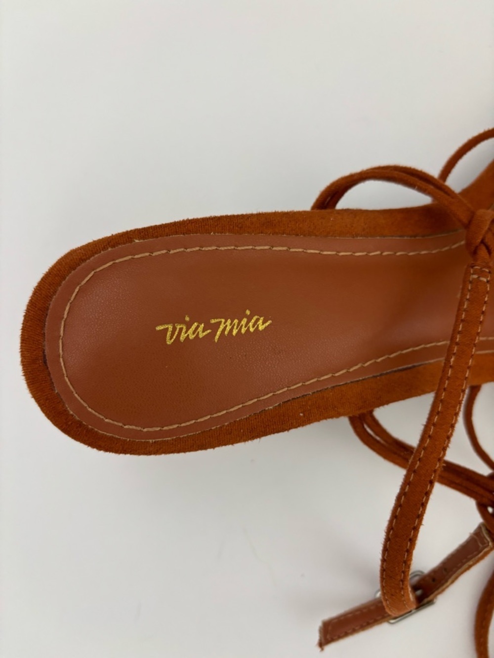Via Mia Strappy Block Heel Suede Rust Brown Sandals Square Toe Ankle Strap 8.5 - Picture 5 of 14